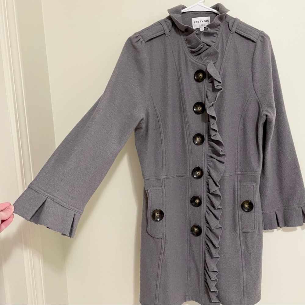 PATTY KIM Gray Ruffle Trim Coat - Picture 7 of 13